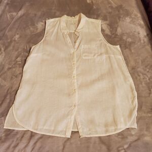 J Jill Top Love Linen White Sleeveless Button Front Top Size XL